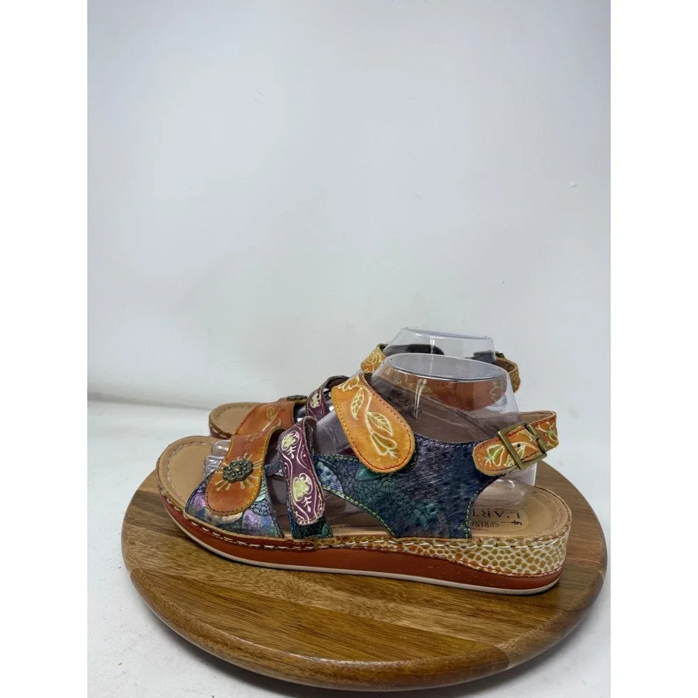L'Artiste Spring Step Sumacah Multi Color Leather Floral Wedge Sandals Womens 42